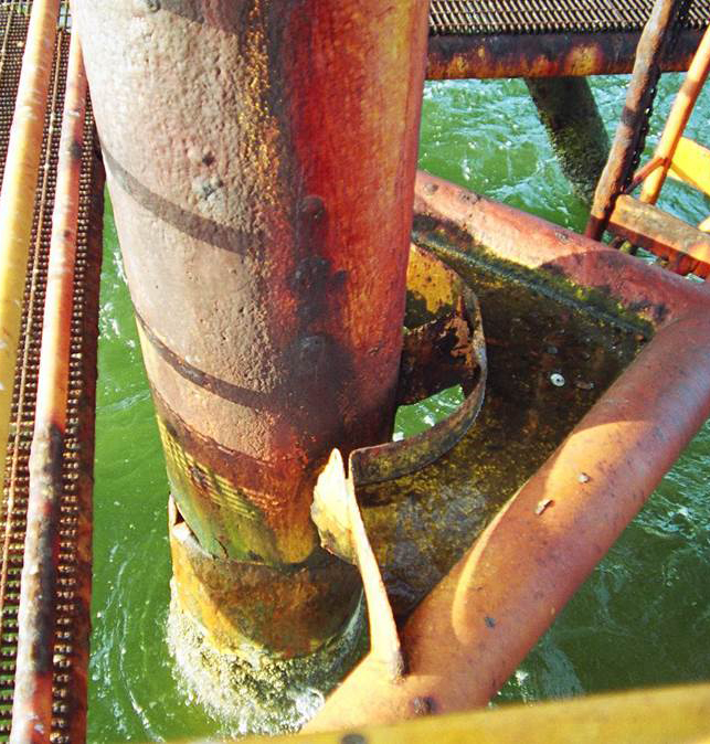 Conductor failed at waterline due to long term corrosion